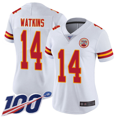 Women Kansas City Chiefs #14 Watkins Sammy White Vapor Untouchable Limited Player 100th Season Football Nike NFL Jersey